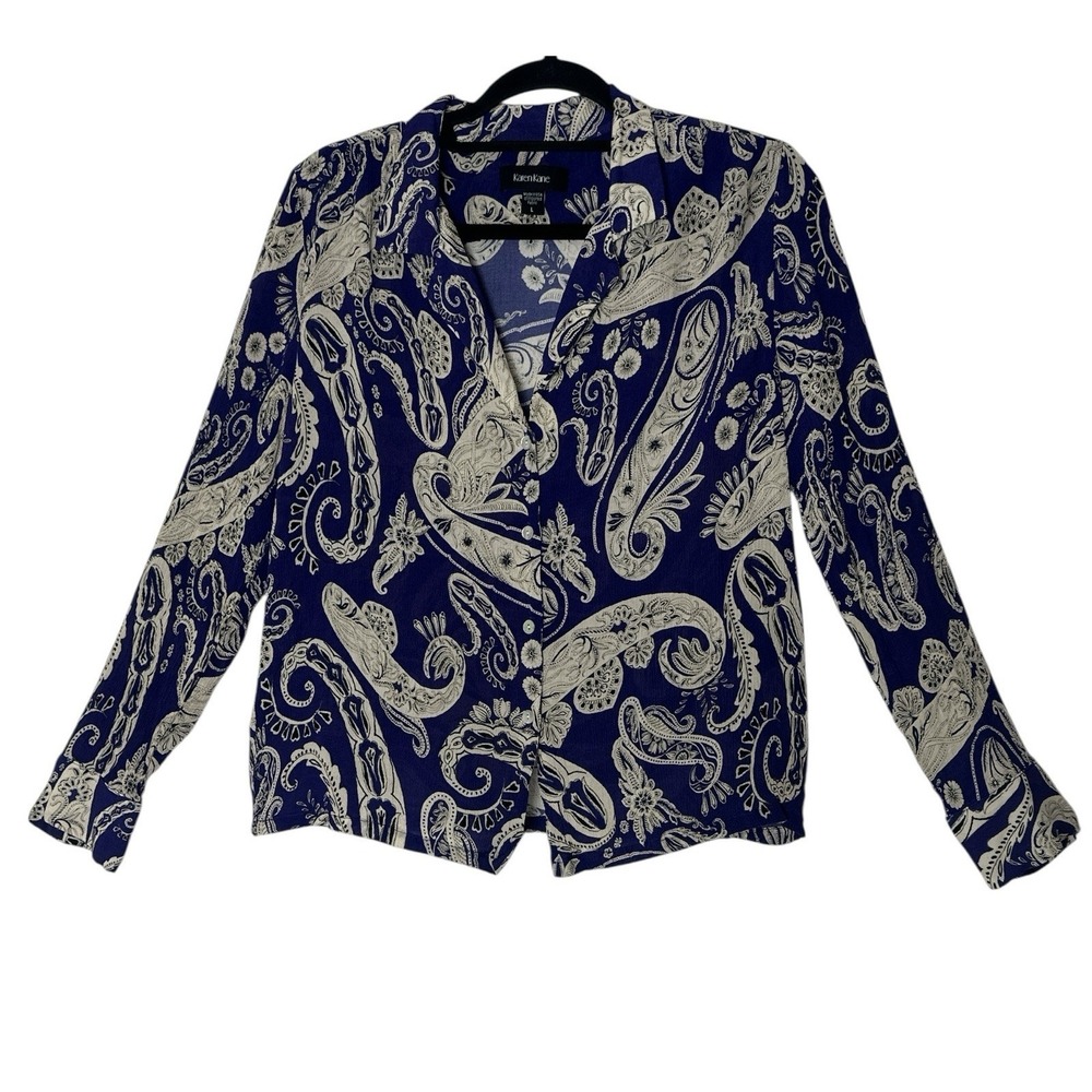 Karen Kane Shirt‎ Top Women's Large Paisley Long Sleeve Button Up Career Collar